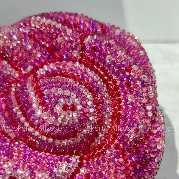 Alizekerr Rose en forme de cristal sacs de soirée femmes magnifique Chic strass fleur pochette sacs