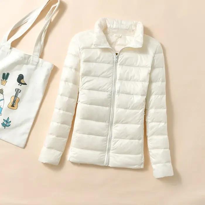 Femmes léger court matelassé canard doudoune plume bouffante Parkas Plus pardessus coupe-vent hiver