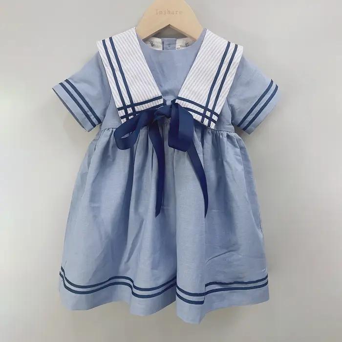 Costume de marin pour garçons et filles, uniforme court bleu marine, ensemble de cravates rayées, ro