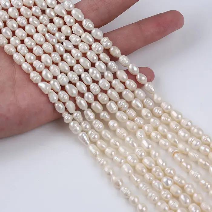 Perles d'eau douce naturelles, perles de riz AAA 5-6mm, perles d'espacement blanches en vrac pour la
