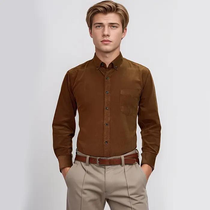 Chemises en velours côtelé pour hommes, 100% coton, manches longues, décontractées, coupe régulière,