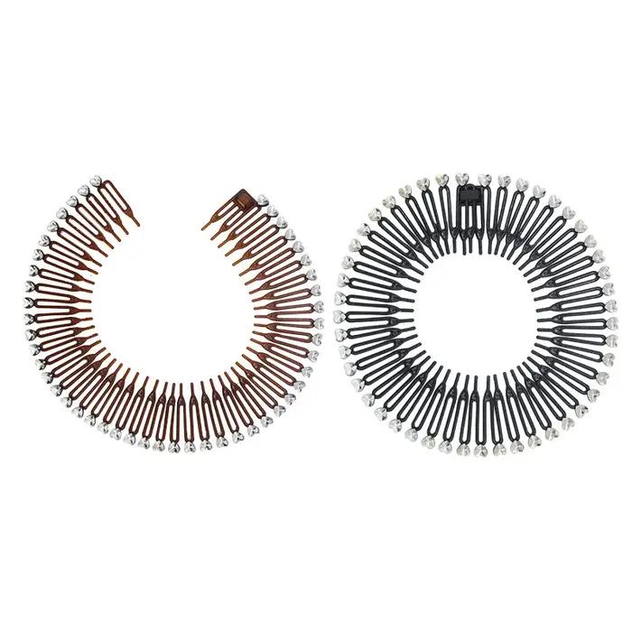 Femmes en plastique cercle complet extensible diamant Flexible peigne dents bandeau bandeau cheveux