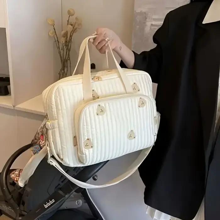Sac à couches brodé Nylon avec clip poussette - Chic ours et tulipe pour voyage