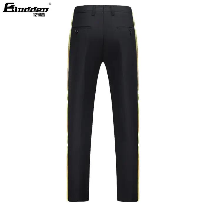 Pantalon de costume noir pour hommes, garniture en cuir doré, décontracté, formel, pour le bureau, é