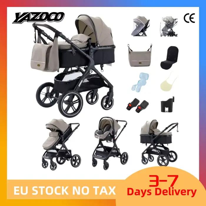 Nouvelle poussette bébé 3 en 1 légère, chariot haute position avec cadre en aluminium, système de vo
