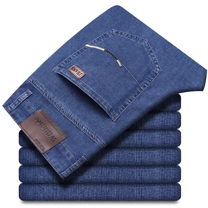Jeans pour hommes de marque, coupe slim droite, en denim, décontracté chic, extensible, pour usage q