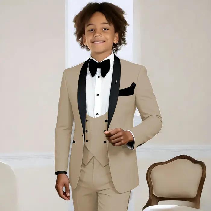 Costume gris clair 3 pièces pour garçons, smoking de mariage pour enfants, veste, pantalon, gilet, r