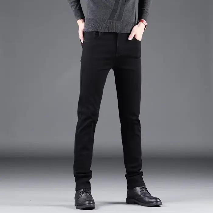 Jean Slim noir pur pour hommes, pantalon droit élastique, mode Business, loisirs, Vintage coréen, De