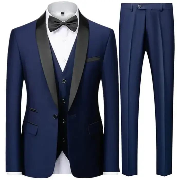 Ensemble trois pièces pour hommes, noir, fête de mariage, grande taille, Blazer, manteau, pantalon e