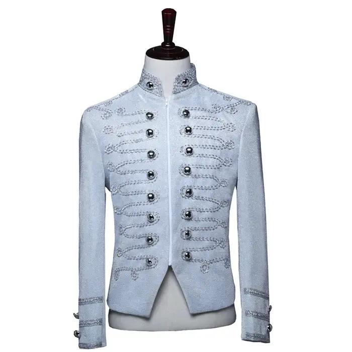 Blazer militaire de cour à fermeture éclair pour hommes, blanc, couleur vive, à la mode, pour Bar, d