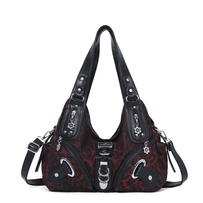 Sac vintage pour femme, sac à main marron léopard, sac à bandoulière, sac à poignée supérieure, sac
