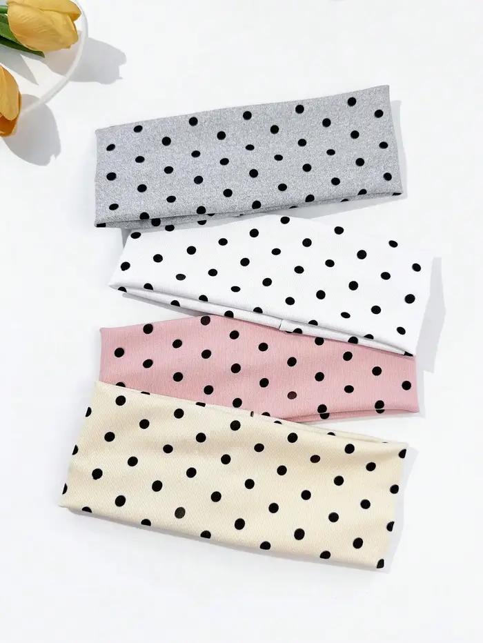 4 pièces/ensemble dames à pois imprimé large bord élastique bandeau de cheveux visage maquillage spo