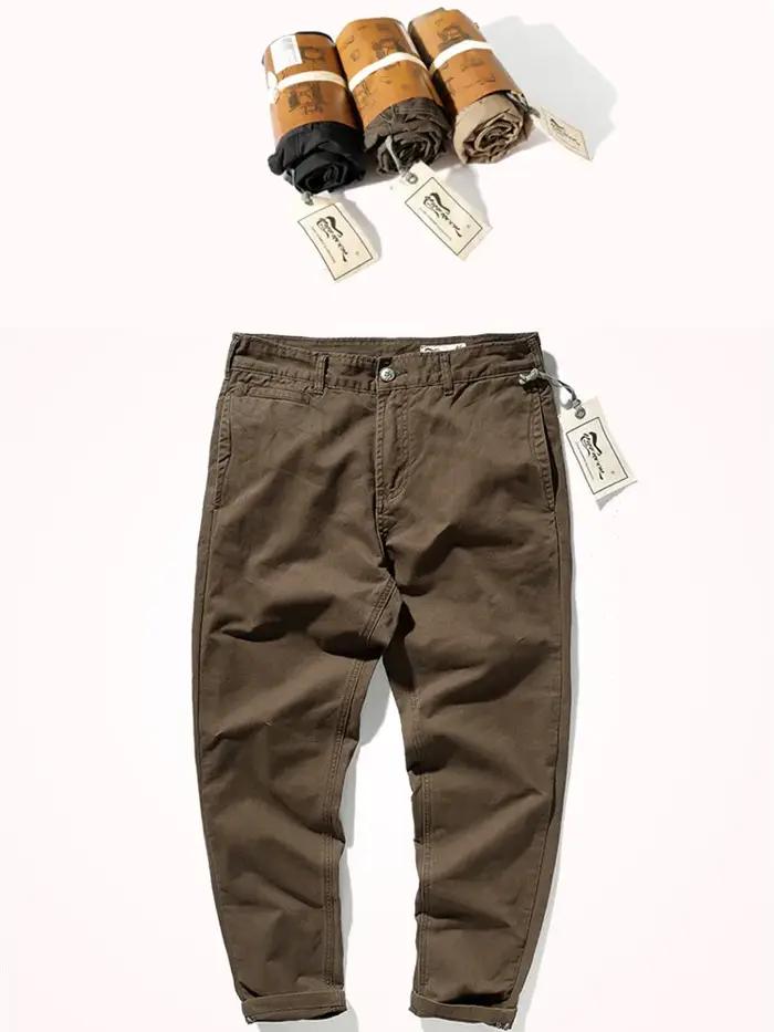 Pantalon décontracté en coton pur pour homme, nouveau, rétro américain, tissé, lourd, sergé, délavé,