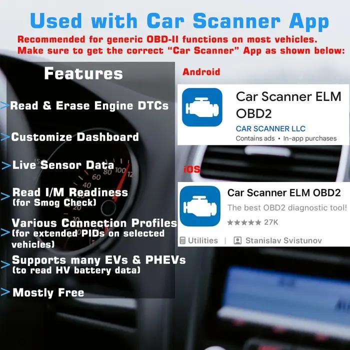 Veepeak OBDCheck BLE OBD2 Scanner Bluetooth pour voiture, lecteur de codes de diagnostic OBD II, out