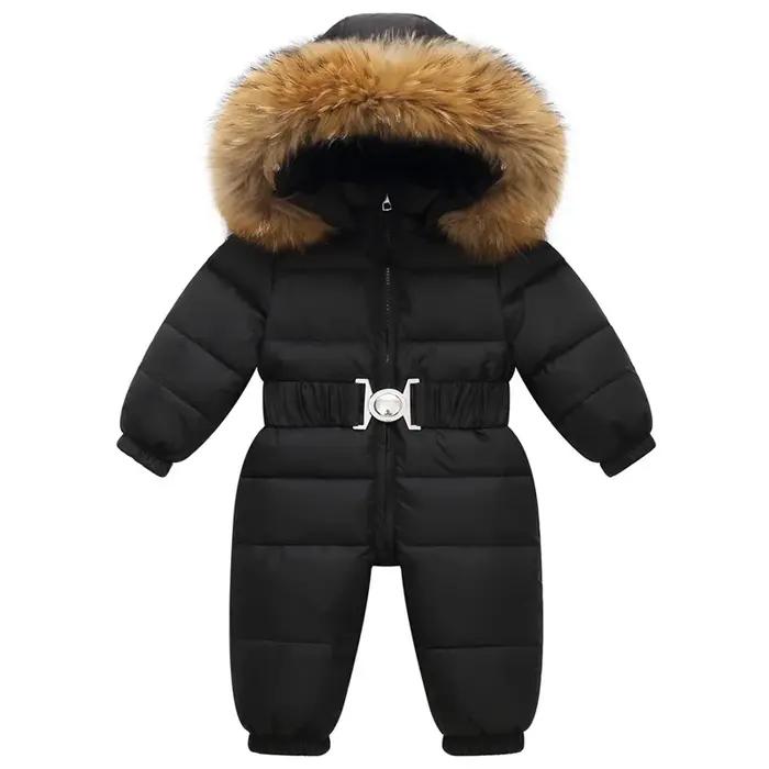 Doudoune imperméable à capuche en fausse fourrure pour enfants, salopette d'hiver pour enfants, comb