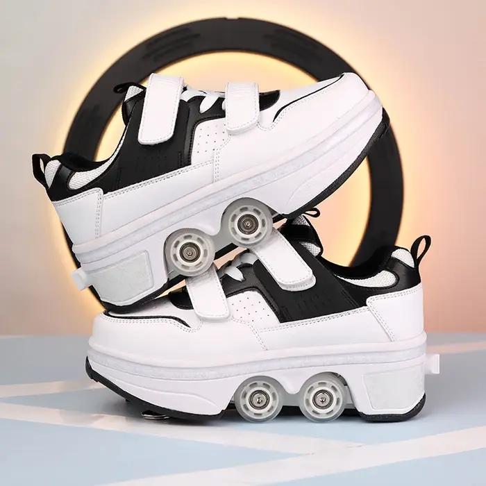 Nouveaux enfants roues chaussures étudiant en plein air rouleau baskets patins adulte Runaway Parkou