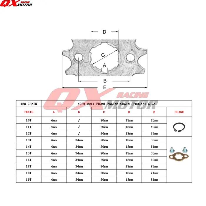 428 chaîne 20mm 10 11 12 13 14 15 16 17 18 19 dents pignons de moteur avant pour 50 110 125 160cc Di