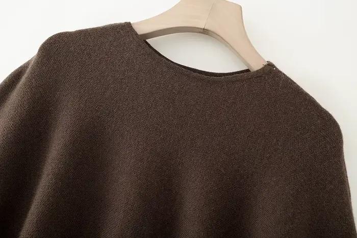 ETJ 2025 nouvelle mode femme surdimensionné version ample du col rond cape pull couleur unie manches