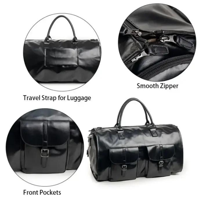 Sac de voyage d'affaires en cuir PU pour homme, grand sac de voyage convertible 2-en-1, imperméable,