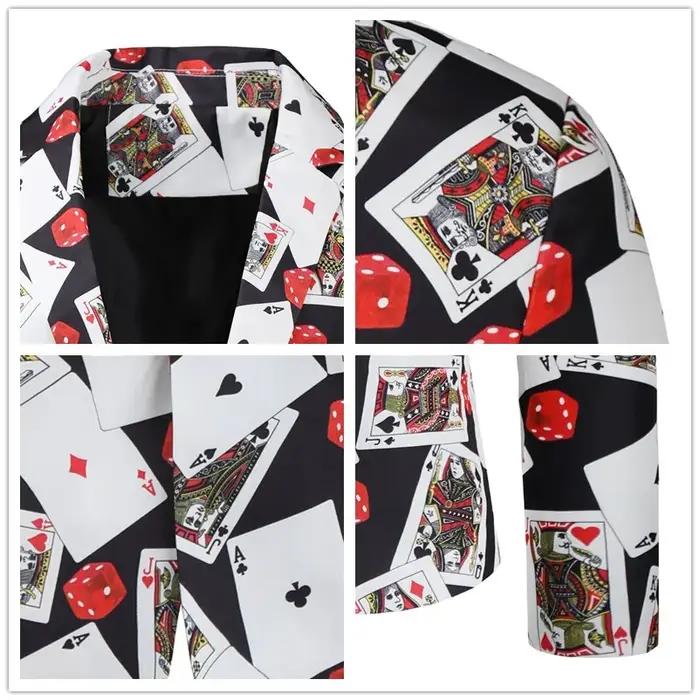 Hommes Blazer Veste manteaux cartes à jouer Poker impression 3D Robe De soirée Costume Homme De Luxe