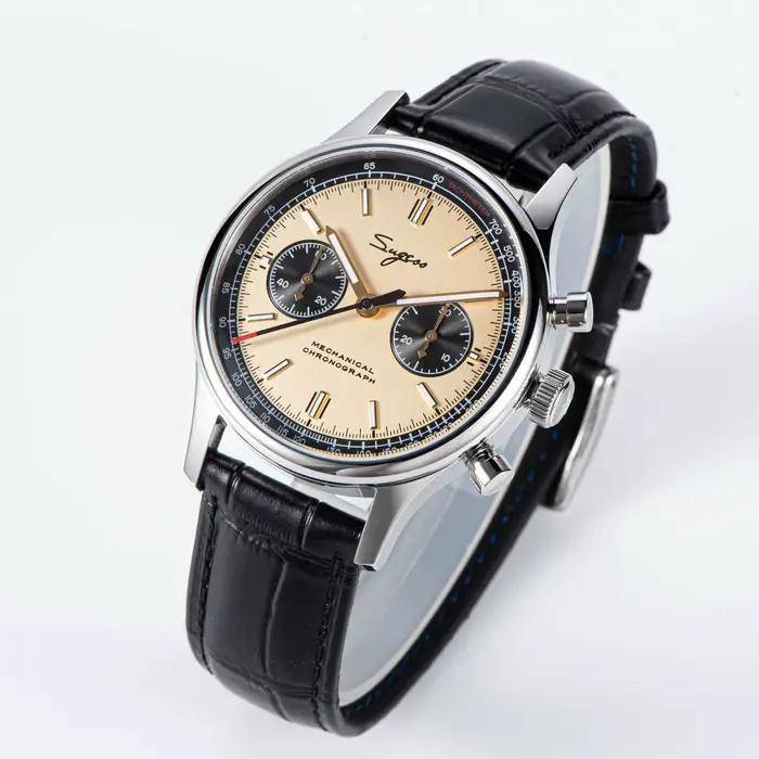 Sugess-Montre Pilote pour Homme, Chronographe Mécanique, Montre-Bracelet, Air Force, Saphir, Étanche