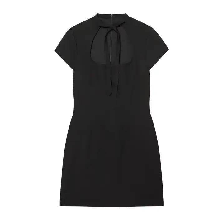 Mini-robe à découpes avec nœud papillon sur le devant, robe moulante à pois à manches courtes pour f