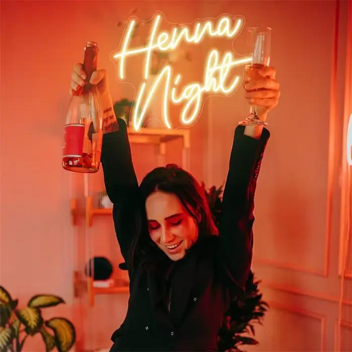 Signes LED au néon de nuit au henné, signes de mariage, décoration de mariée, fête de chambre à couc