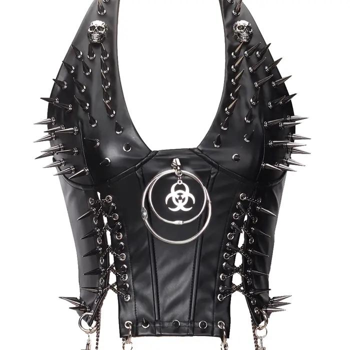 Débardeurs Gothiques Y2K pour Femmes, Vêtements Emo, Hauts Gothiques Bohèmes avec Clous, Soutien-gor