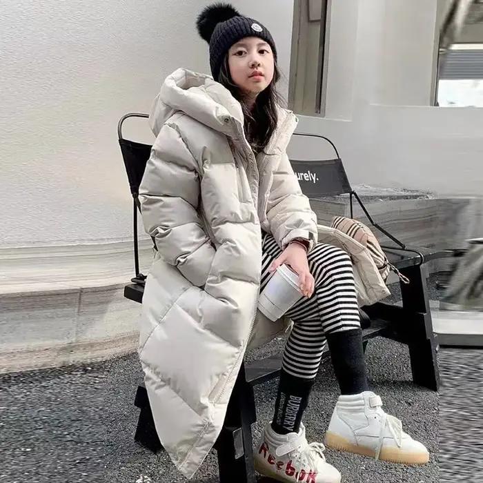 Manteau à capuche en coton pour adolescentes, veste longue et chaude, parkas rembourrées optiques, v