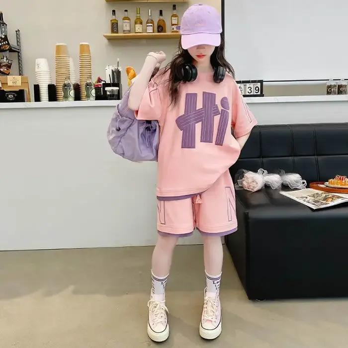 Ensembles de t-shirts pour filles, nouvelle collection été, hauts à manches courtes + shorts, 2 pièc