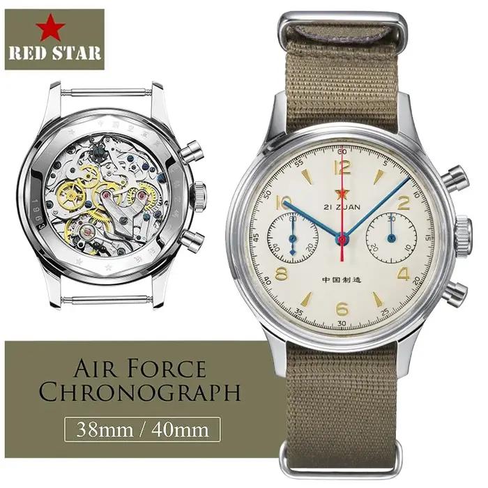 RED STAR 38mm hommes 1963 chronographe montre mécanique pilote avec mouvement mouette ST1901 Air For