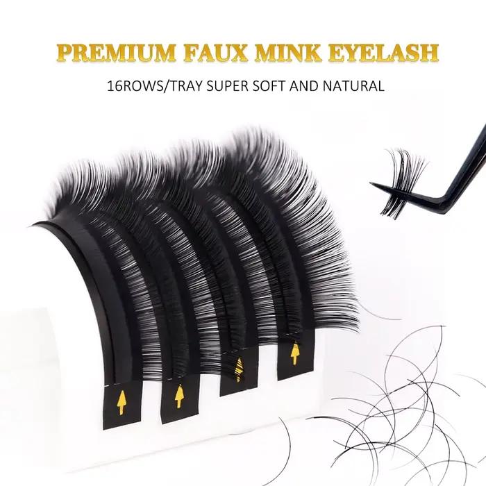 Lot de 10 plateaux d'extensions de cils en cachemire, noir mat, volume individuel, 5-25mm, 0.03 0.05