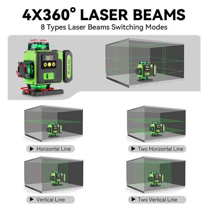Niveau laser 4D HGLINE 16 lignes, contrôle à distance par application, rechargeable, auto-nivelant,