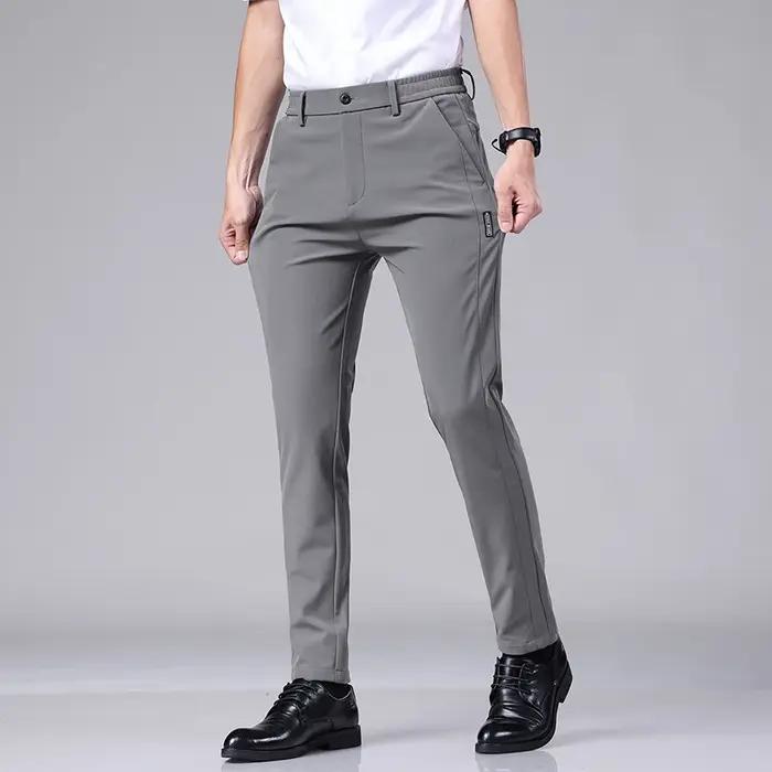 Pantalon décontracté élastique Ultra-fin pour hommes, séchage rapide, soie glacée, Slim, droit, Busi
