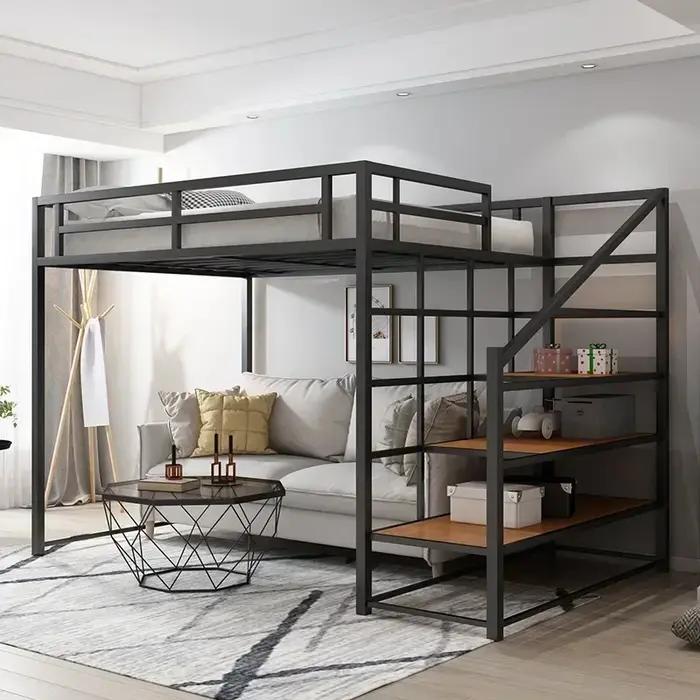 Lits superposés en métal avec escaliers pour adultes, dortoir, lit Queen Size, bonne qualité, loft,
