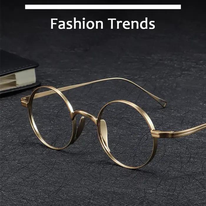 Style japonais fait à la main rétro ovale rond lunettes cadre hommes pur titane lunettes de luxe ble