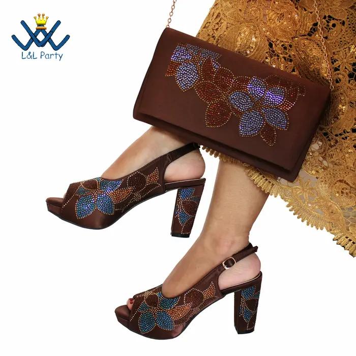 Ensemble de chaussures et sacs pour femmes africaines, Peep Parker avec cristal Kendning pour fête d