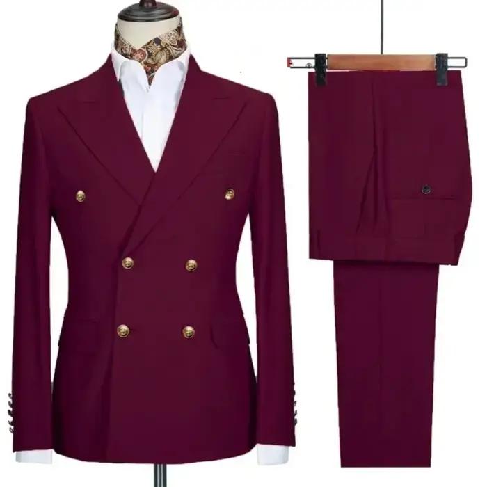 Costume croisé pour occasions formelles, boutons dorés, tenue homme pour mariages, dîners et soirées