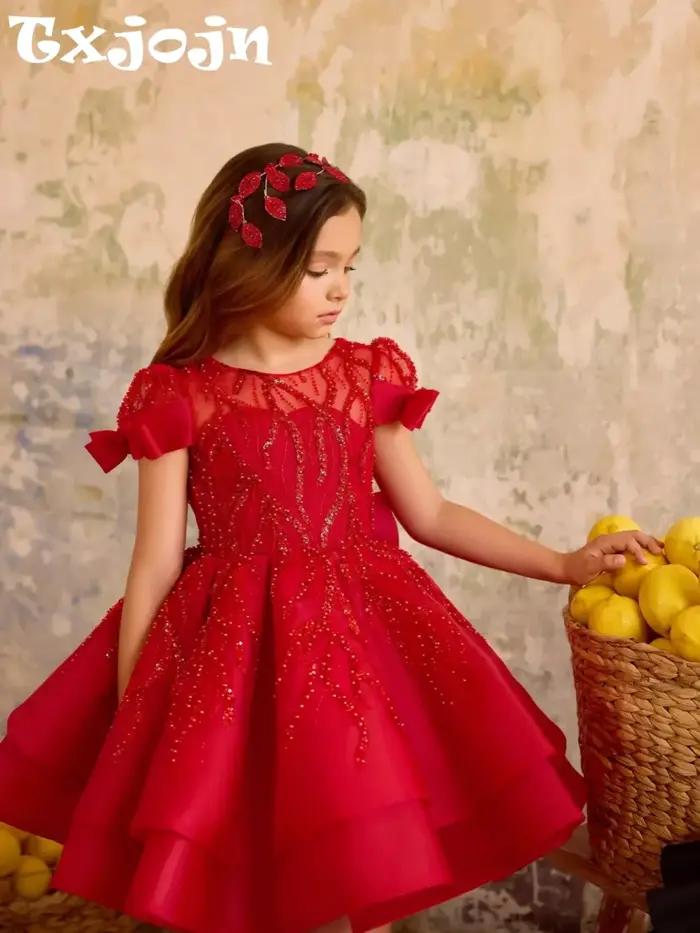 Robes de noël élégantes perlées pour filles, pour fête, douce et luxueuse, avec nœud, Mini robe de p