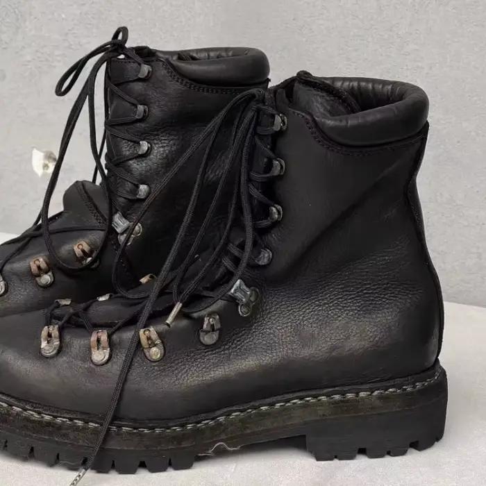 Bottes de moto en cuir véritable pour hommes, chaussures d'alpinisme à lacets en métal, bottes de ra