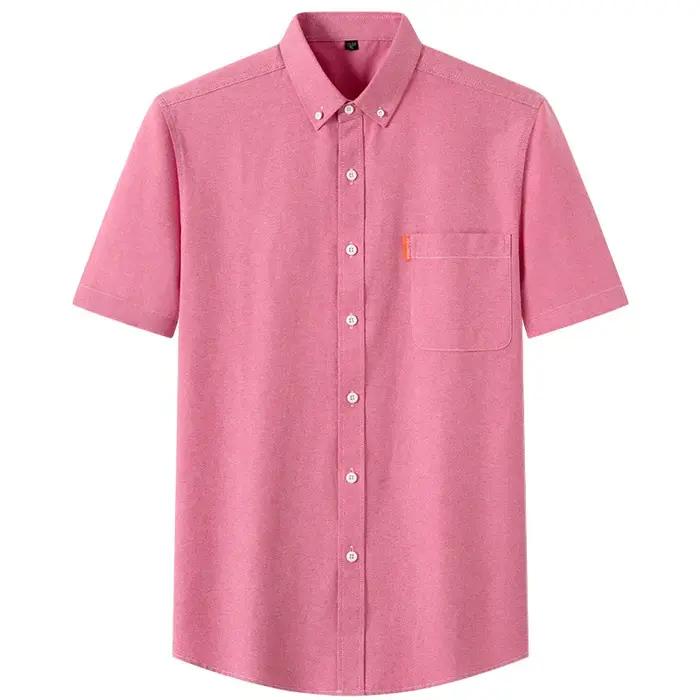 Chemises Oxford 100% coton pour hommes, manches courtes, couleur unie, coupe régulière, chemise form