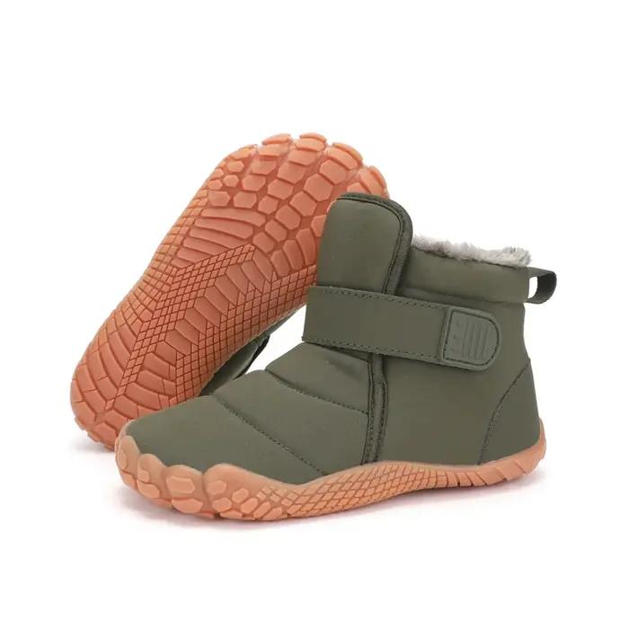 Chaussures de neige pieds nus à bout large pour enfants, bottes d'hiver chaudes en peluche pour garç