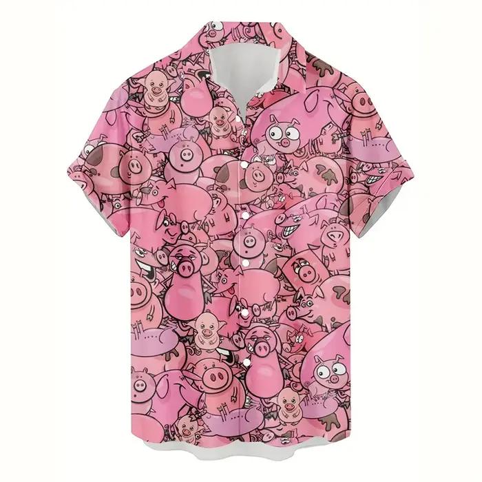 Mode chat chien chemise hawaïenne hommes 3d imprimé Animal cochon graphique chemises à manches court