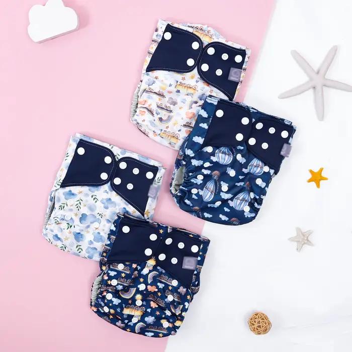 Lot de 4 couches lavables Elinfant pour bébé 3-15 kg - Intérieur en maille respirante et imperméable