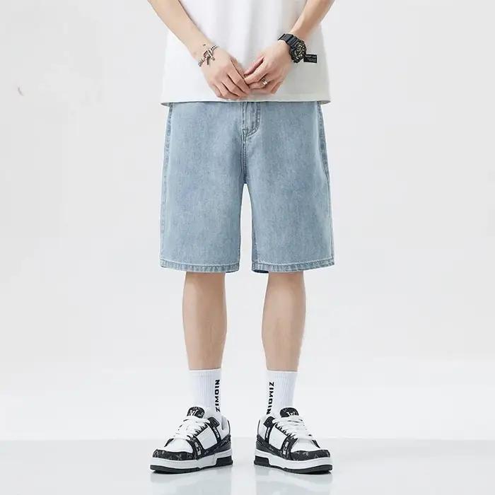 2025 nouveau Style coréen Vintage hommes jean été ample mâle jambe large genou longueur Shorts nouve