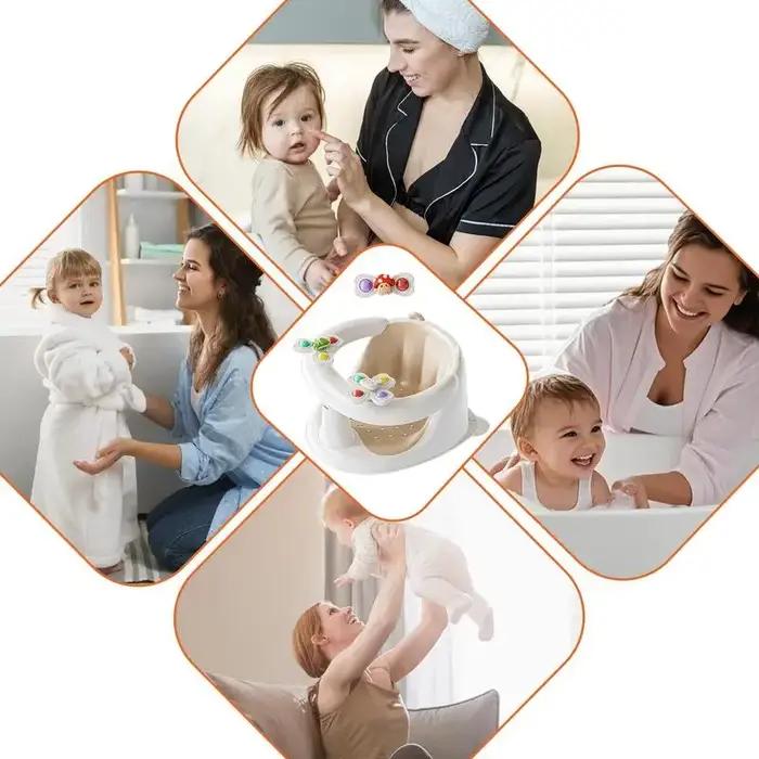 Siège de bain pour bébés assis avec jouets rotatifs antidérapants pour enfants de 1 à 3 ans moments de jeu et bains sécurisés