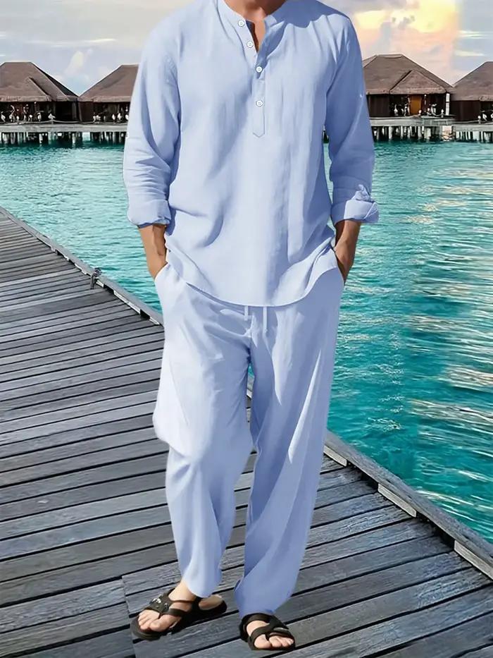 Costume chemise et pantalon pour hommes, respirant, plage, vacances hawaïennes, ensemble décontracté
