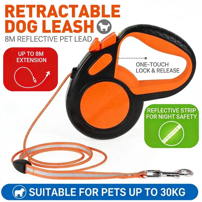 Laisse de marche rétractable pour animaux de compagnie, robuste, avec bande réfléchissante solide, p