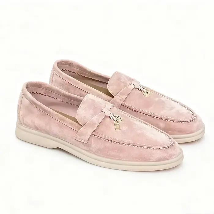 Mocassins en daim pour femme, chaussures décontractées à semelle épaisse