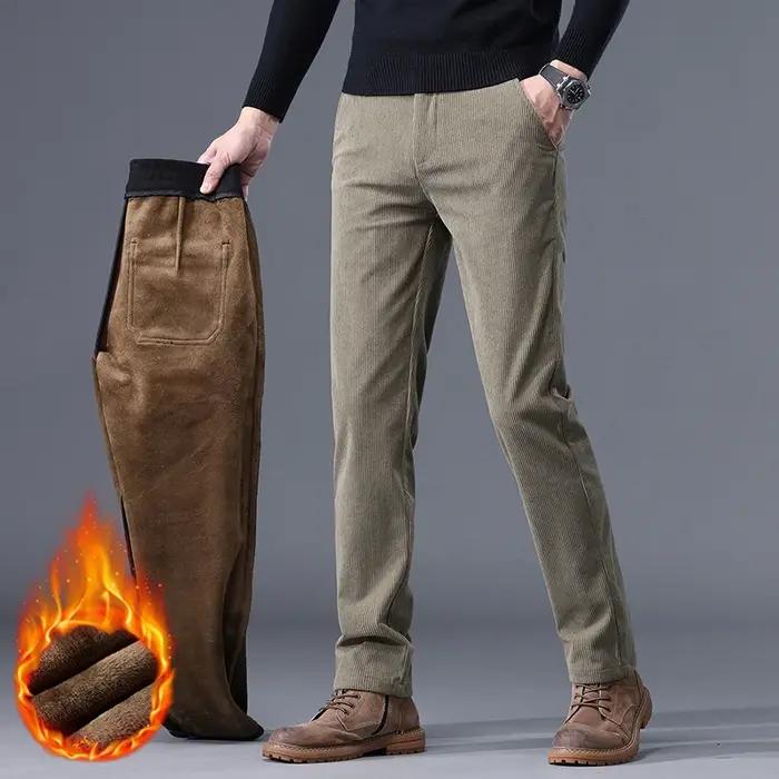 Kaki noir gris polaire hommes velours côtelé pantalons décontractés Chenille épais Stretch pantalon